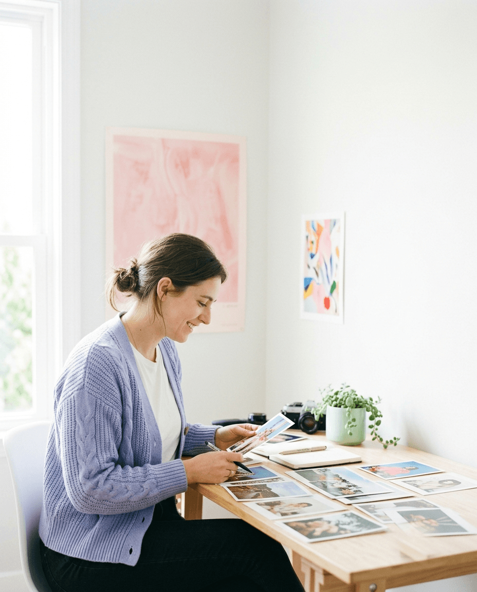 Freelance photographer at a studio desk while a recurring invoice schedules itself